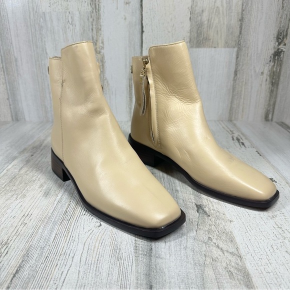 Sam Edelman Women's Thatcher Beige Leather Square Toe Ankle Boots #1076 - Picture 3 of 10